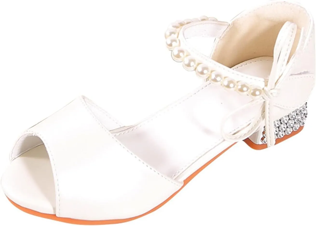 Girls Sandals Grils Dress Shoes Wedding Party Open Toe Glitter High Heels for High School Prom (White, 2.5 Big Kids)