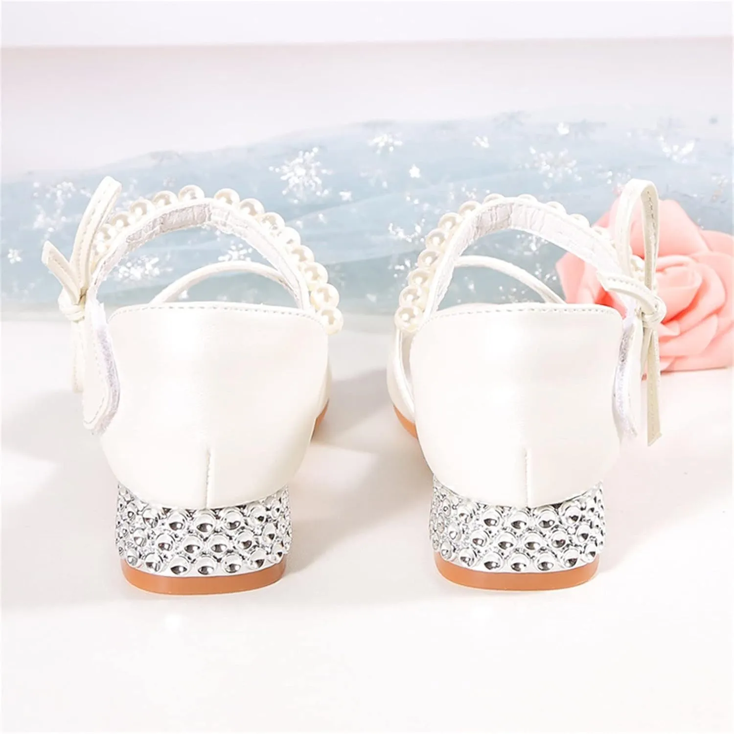 Girls Sandals Grils Dress Shoes Wedding Party Open Toe Glitter High Heels for High School Prom (White, 2.5 Big Kids)