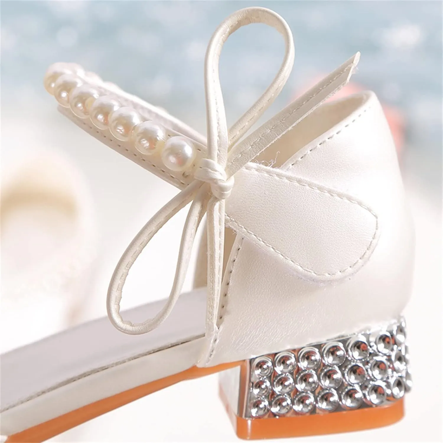 Girls Sandals Grils Dress Shoes Wedding Party Open Toe Glitter High Heels for High School Prom (White, 2.5 Big Kids)