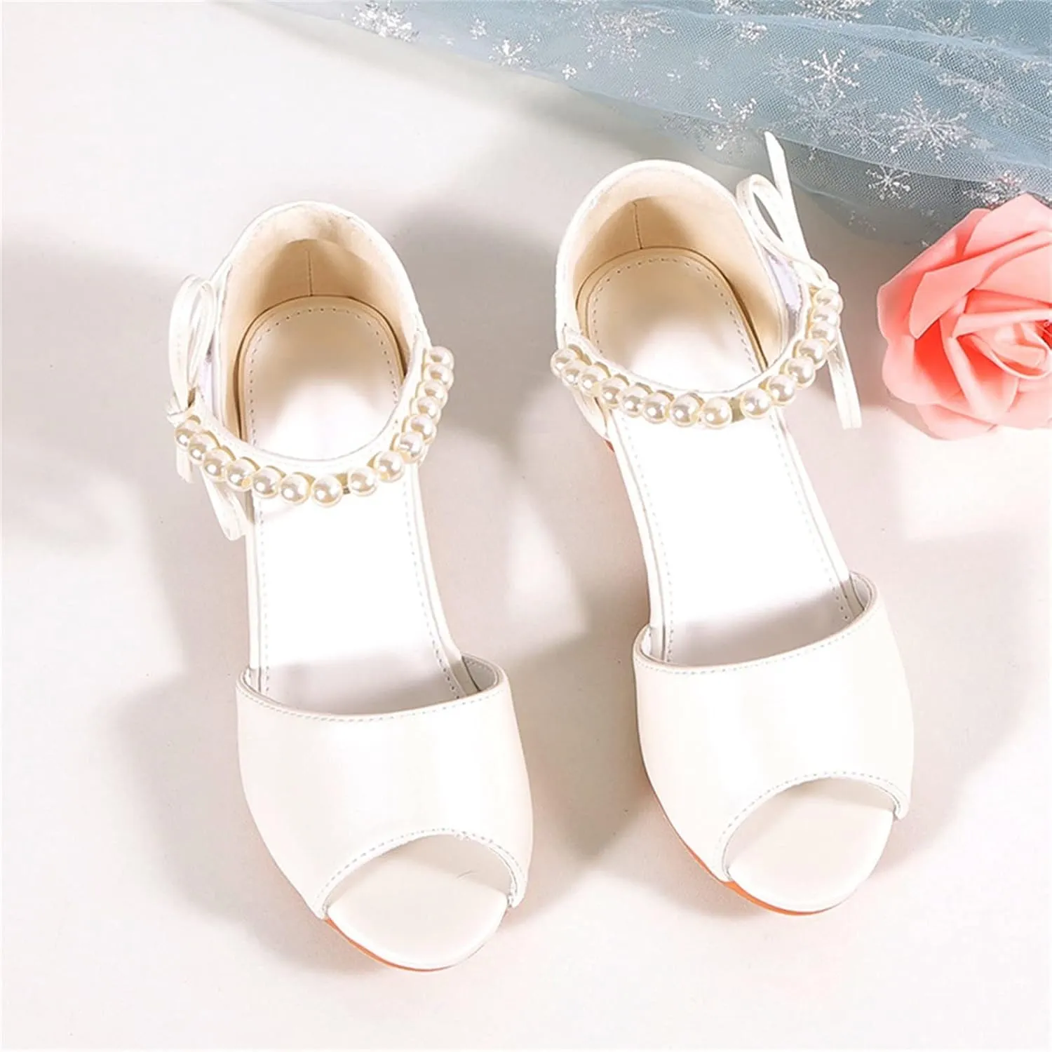 Girls Sandals Grils Dress Shoes Wedding Party Open Toe Glitter High Heels for High School Prom (White, 2.5 Big Kids)