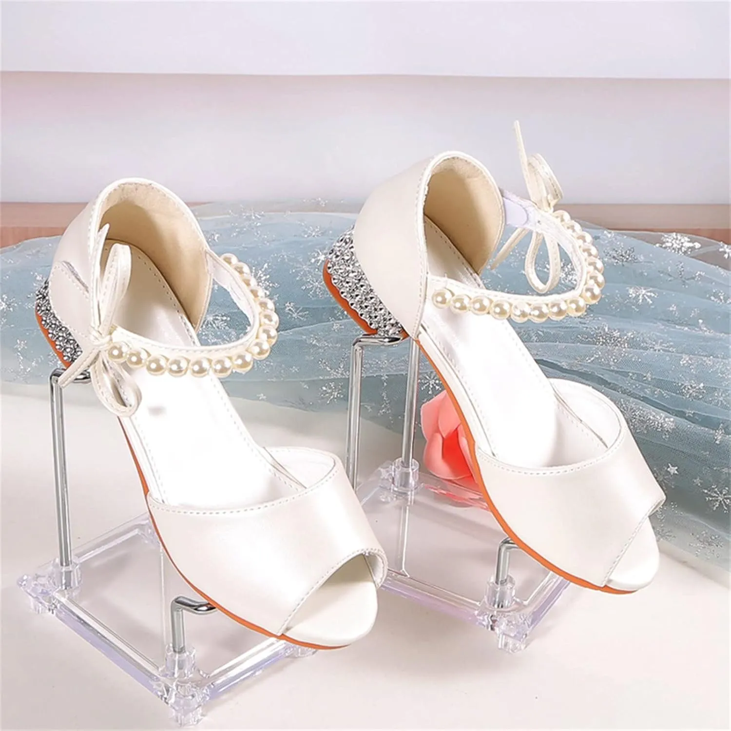 Girls Sandals Grils Dress Shoes Wedding Party Open Toe Glitter High Heels for High School Prom (White, 2.5 Big Kids)