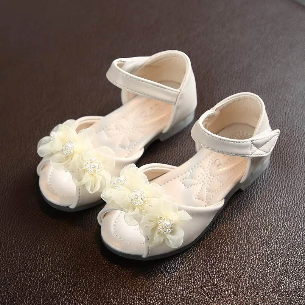 Girls Shoes Toddler Baby Flower Pearl Sandals Kids Party Dress Shoes Lightweight Open Toe Leather Summer Sandals