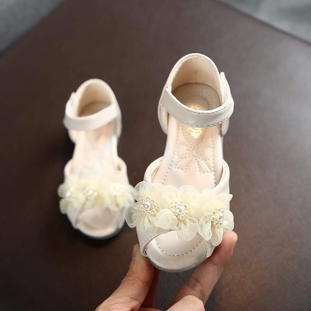 Girls Shoes Toddler Baby Flower Pearl Sandals Kids Party Dress Shoes Lightweight Open Toe Leather Summer Sandals
