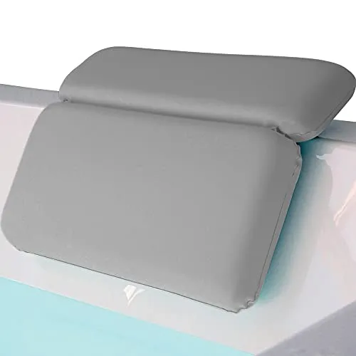 Gorilla Grip Comfort Slip Resistant Large Thick Soft Waterproof Relaxing Spa Bath Pillow, Fits Curved or Straight Back Tubs, Cushion Support Head and Neck in Tub, Bathtub Accessory, 2 Panel, Gray