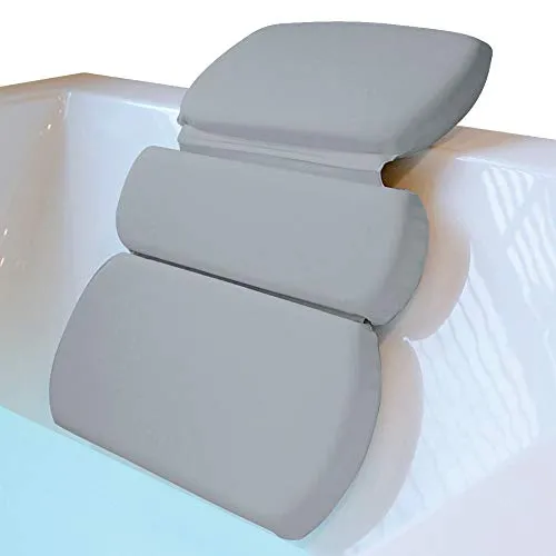 Gorilla Grip Comfort Slip Resistant Large Thick Soft Waterproof Relaxing Spa Bath Pillow, Fits Curved or Straight Back Tubs, Cushion Support Head and Neck in Tub, Bathtub Accessory, 3 Panel, Gray