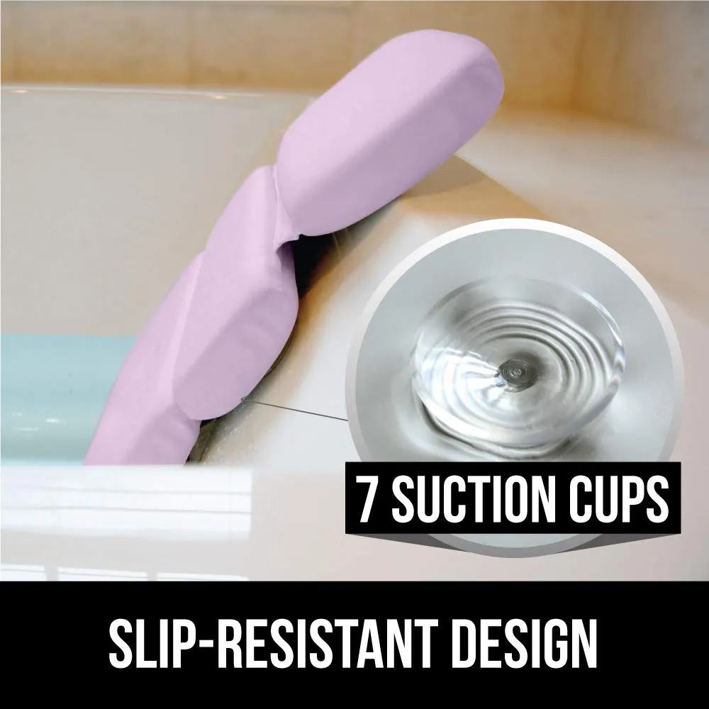 Gorilla Grip Comfort Slip Resistant Large Thick Soft Waterproof Relaxing Spa Bath Pillow, Fits Curved or Straight Back Tubs, Cushion Support Head and Neck in Tub, Bathtub Accessory, 3 Panel, Pink