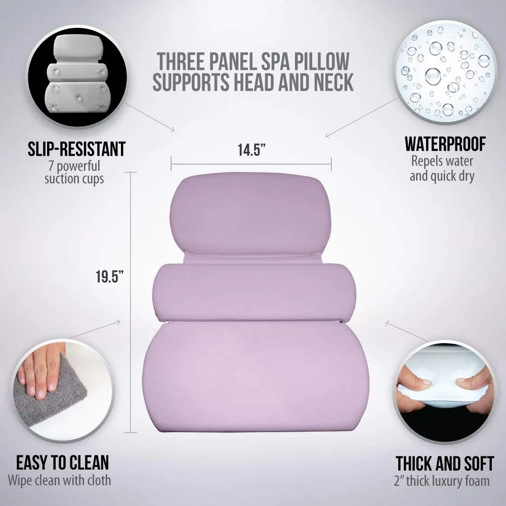Gorilla Grip Comfort Slip Resistant Large Thick Soft Waterproof Relaxing Spa Bath Pillow, Fits Curved or Straight Back Tubs, Cushion Support Head and Neck in Tub, Bathtub Accessory, 3 Panel, Pink