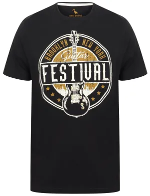 Guitar Festival Motif Cotton T-Shirt In Jet Black - South Shore