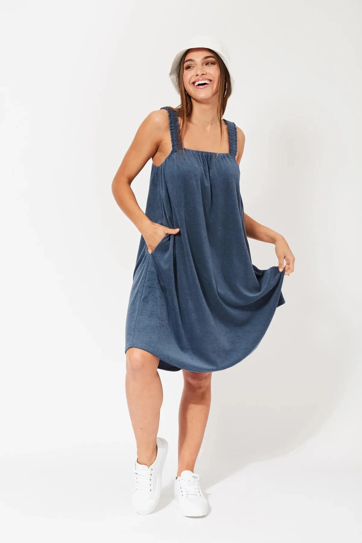 Haven Maluka tank terry towelling dress Indigo