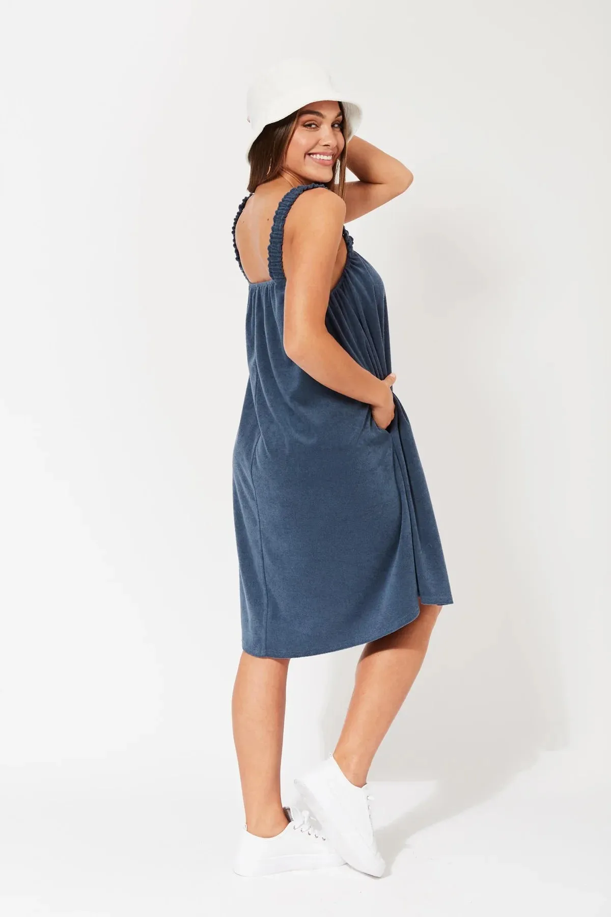 Haven Maluka tank terry towelling dress Indigo