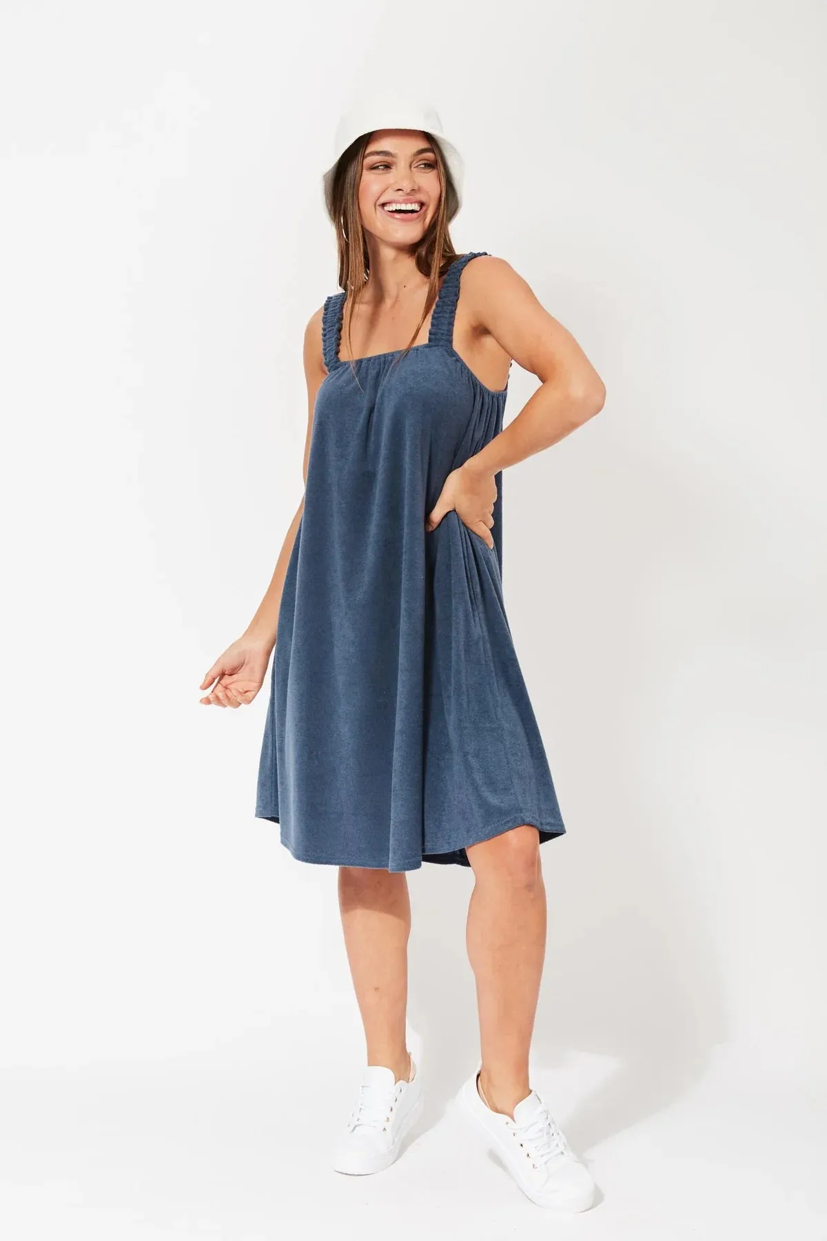Haven Maluka tank terry towelling dress Indigo