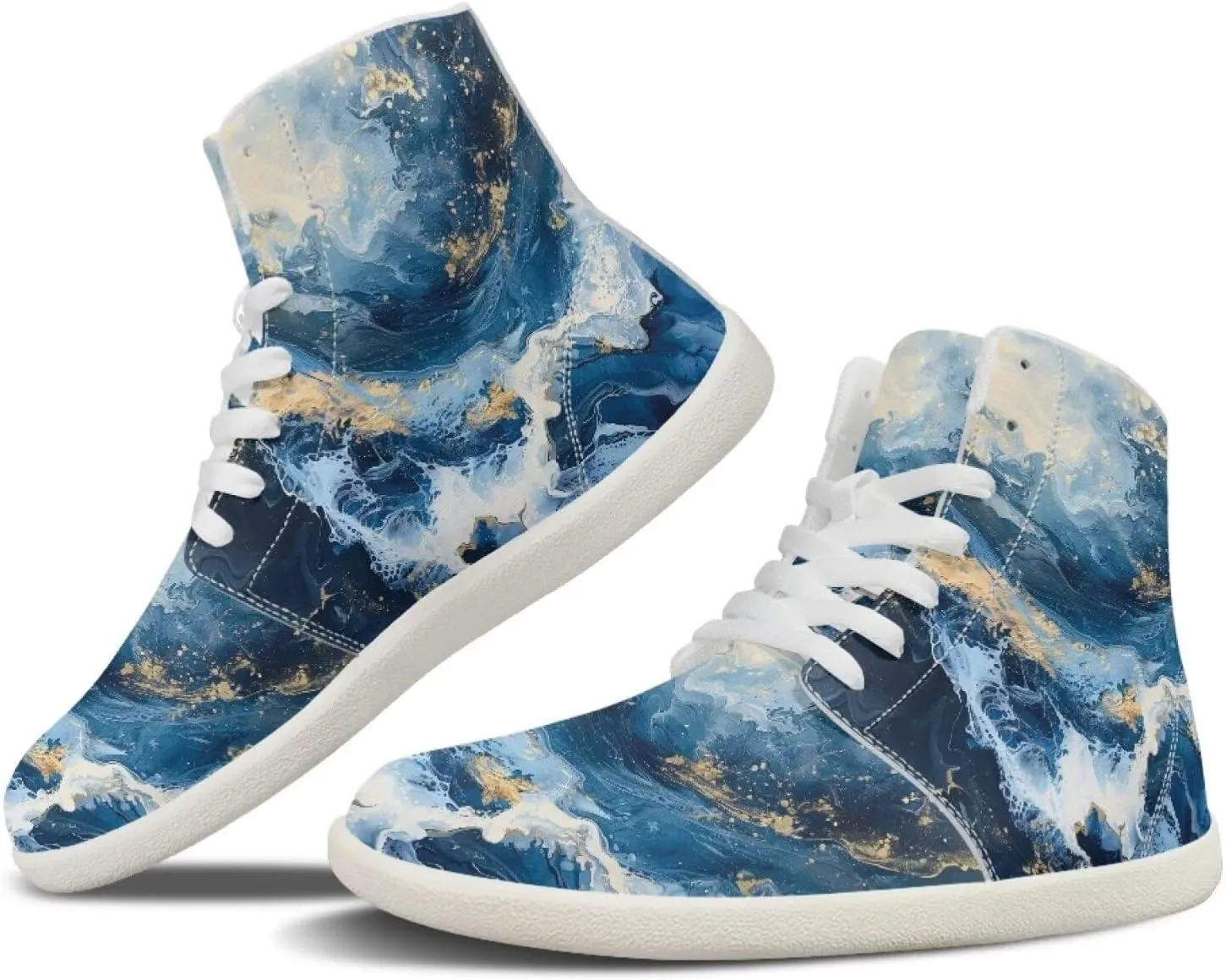 Howilath Marble Print High Top Shoes for Men Women, Anti-Skid Barefoot Sneakers Wide Toe Walking Shoes