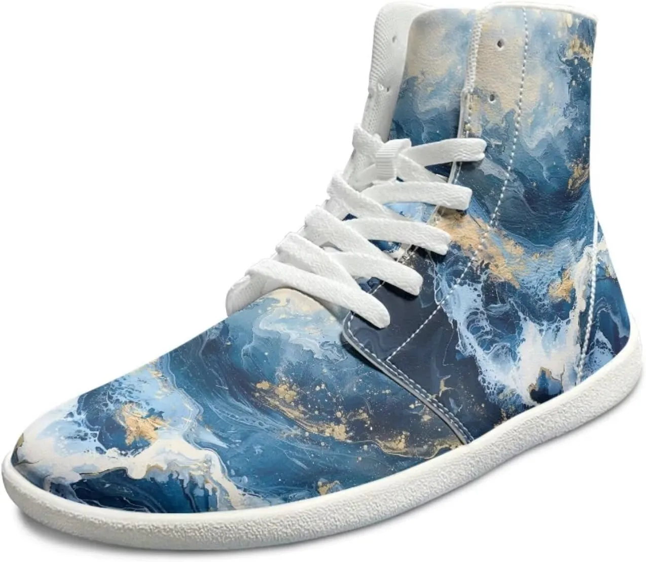 Howilath Marble Print High Top Shoes for Men Women, Anti-Skid Barefoot Sneakers Wide Toe Walking Shoes