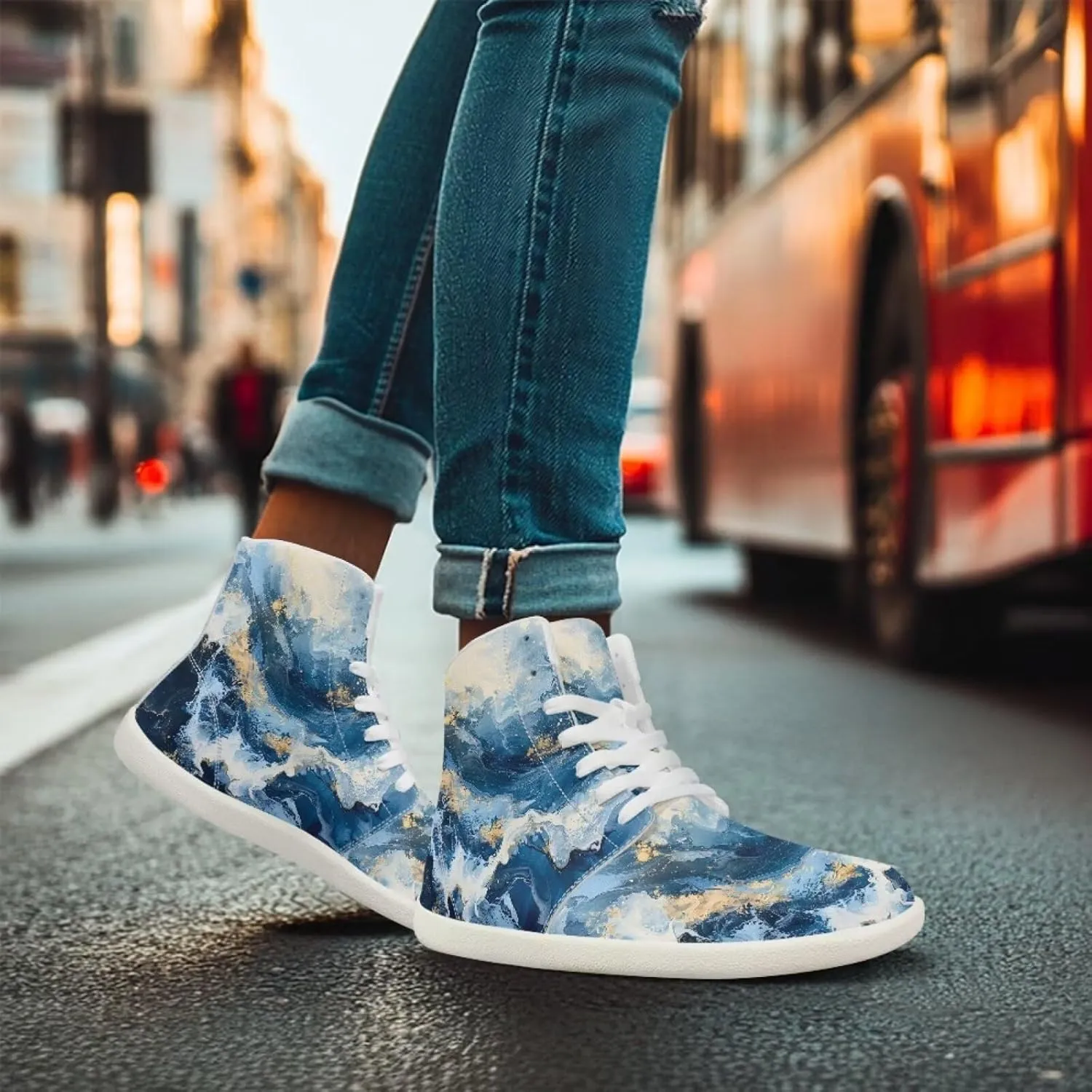 Howilath Marble Print High Top Shoes for Men Women, Anti-Skid Barefoot Sneakers Wide Toe Walking Shoes