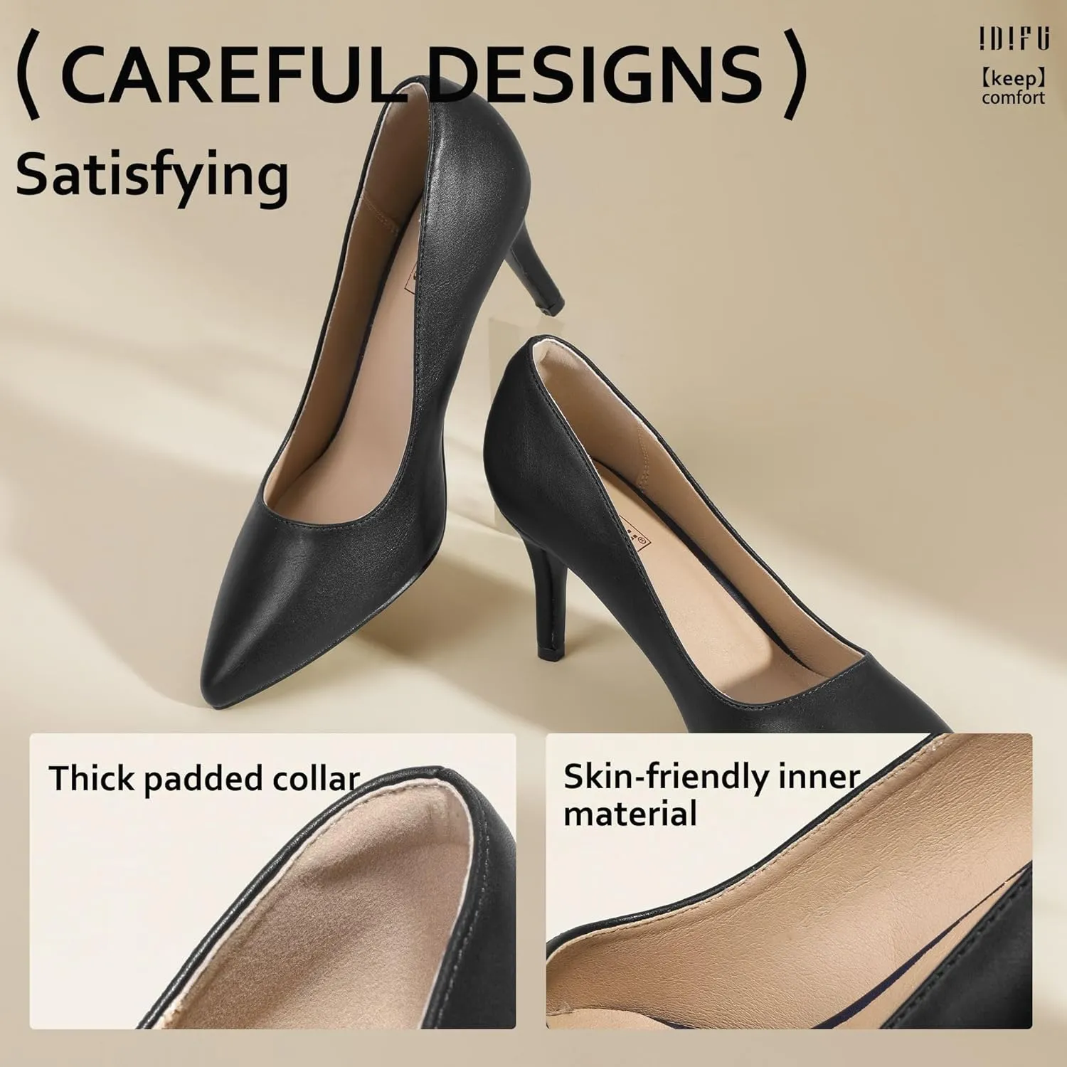 IDIFU IN3 High Heels Pumps Closed Toe Heels Women's Pumps Stiletto Pointed Toe Dress Shoes Wedding Prom Bridal Work Office Bride Bridesmaid Guest Trendy Dressy Fashion Comfortable Classic Pumps Shoes