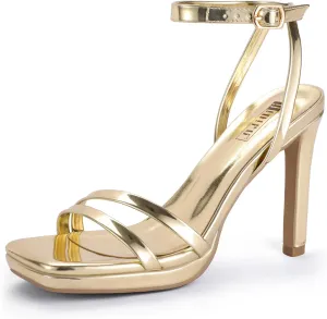 IDIFU IN4 High Heels Platform Strappy Stiletto Heels Square Open Toe Heeled Sandals Wedding Bridal Prom Party Dress Shoes for Women Comfortable Sexy Dressy Cute Ankle Strap Heels