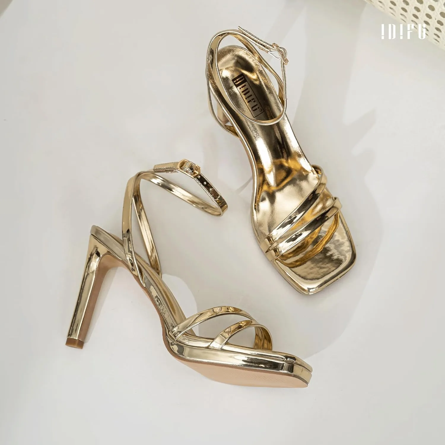 IDIFU IN4 High Heels Platform Strappy Stiletto Heels Square Open Toe Heeled Sandals Wedding Bridal Prom Party Dress Shoes for Women Comfortable Sexy Dressy Cute Ankle Strap Heels