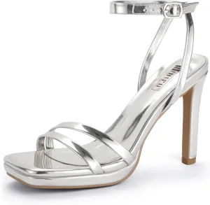 IDIFU IN4 High Heels Platform Strappy Stiletto Heels Square Open Toe Heeled Sandals Wedding Bridal Prom Party Dress Shoes for Women Comfortable Sexy Dressy Cute Ankle Strap Heels