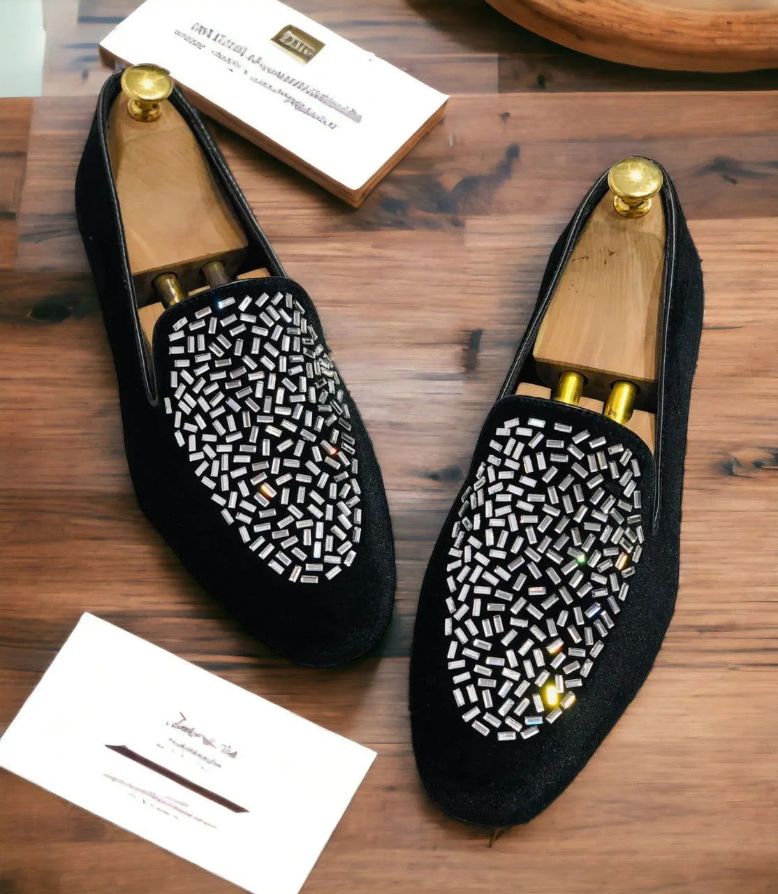Jack Marc Shimmer Rhinestone Suede Moccasin Loafer For Men