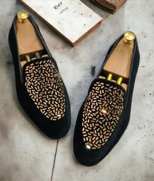 Jack Marc Shimmer Rhinestone Suede Moccasin Loafer For Men