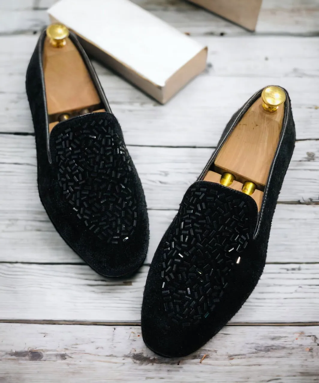 Jack Marc Shimmer Rhinestone Suede Moccasin Loafer For Men
