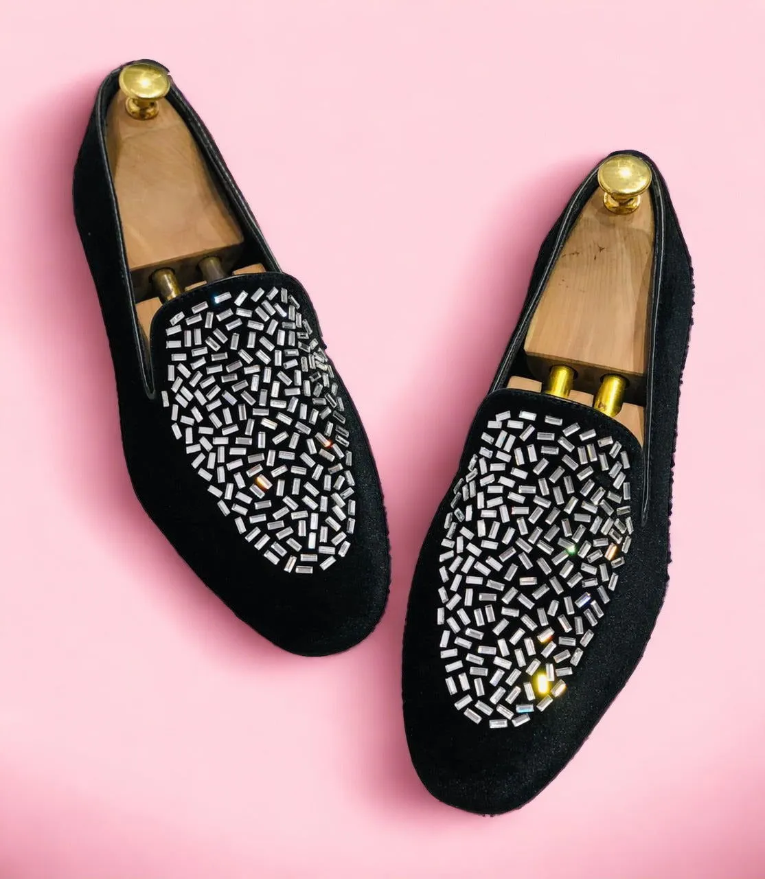 Jack Marc Shimmer Rhinestone Suede Moccasin Loafer For Men