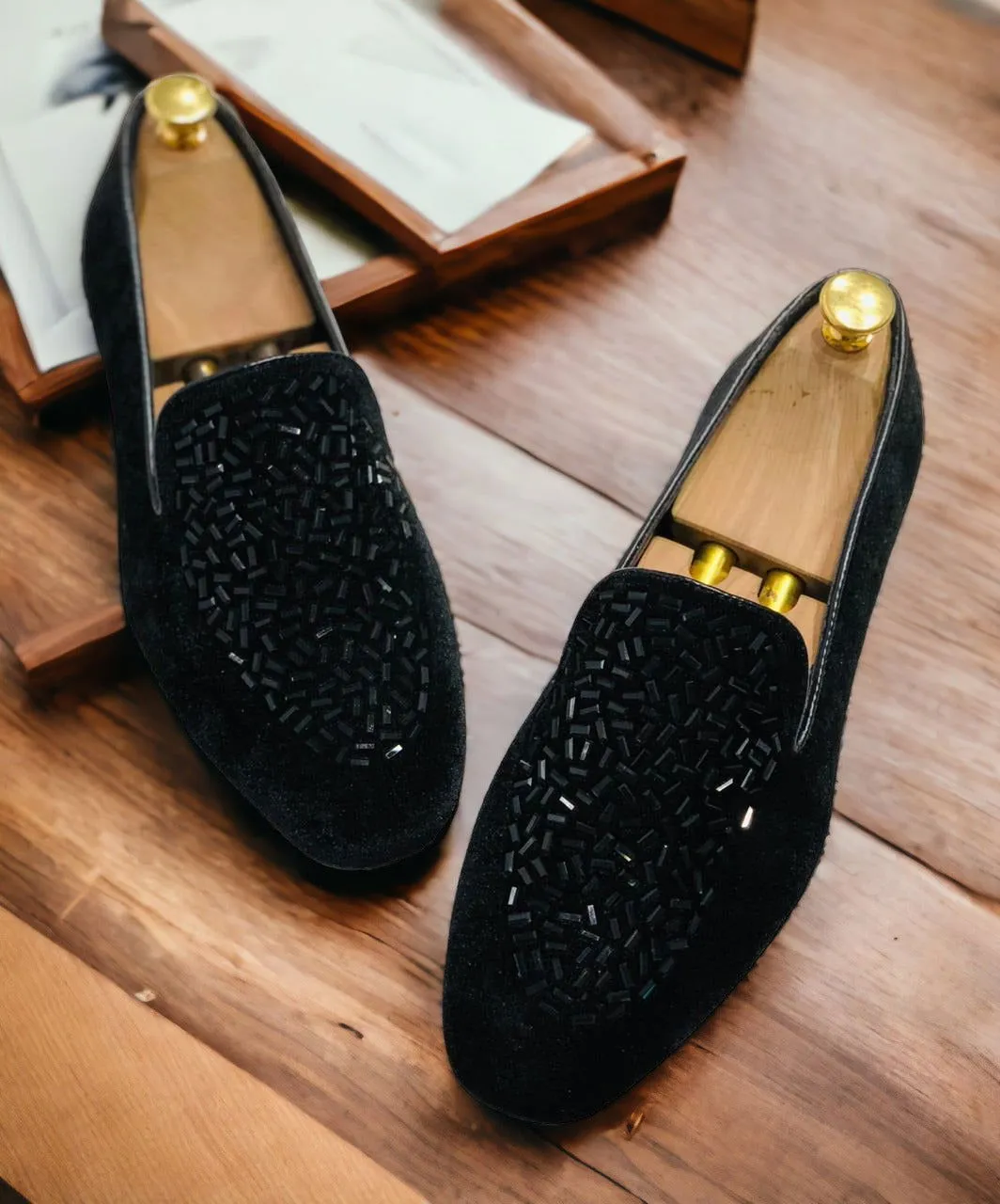 Jack Marc Shimmer Rhinestone Suede Moccasin Loafer For Men