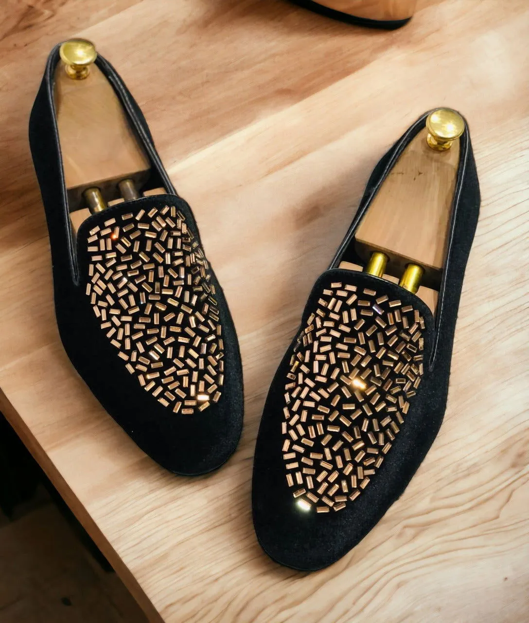 Jack Marc Shimmer Rhinestone Suede Moccasin Loafer For Men