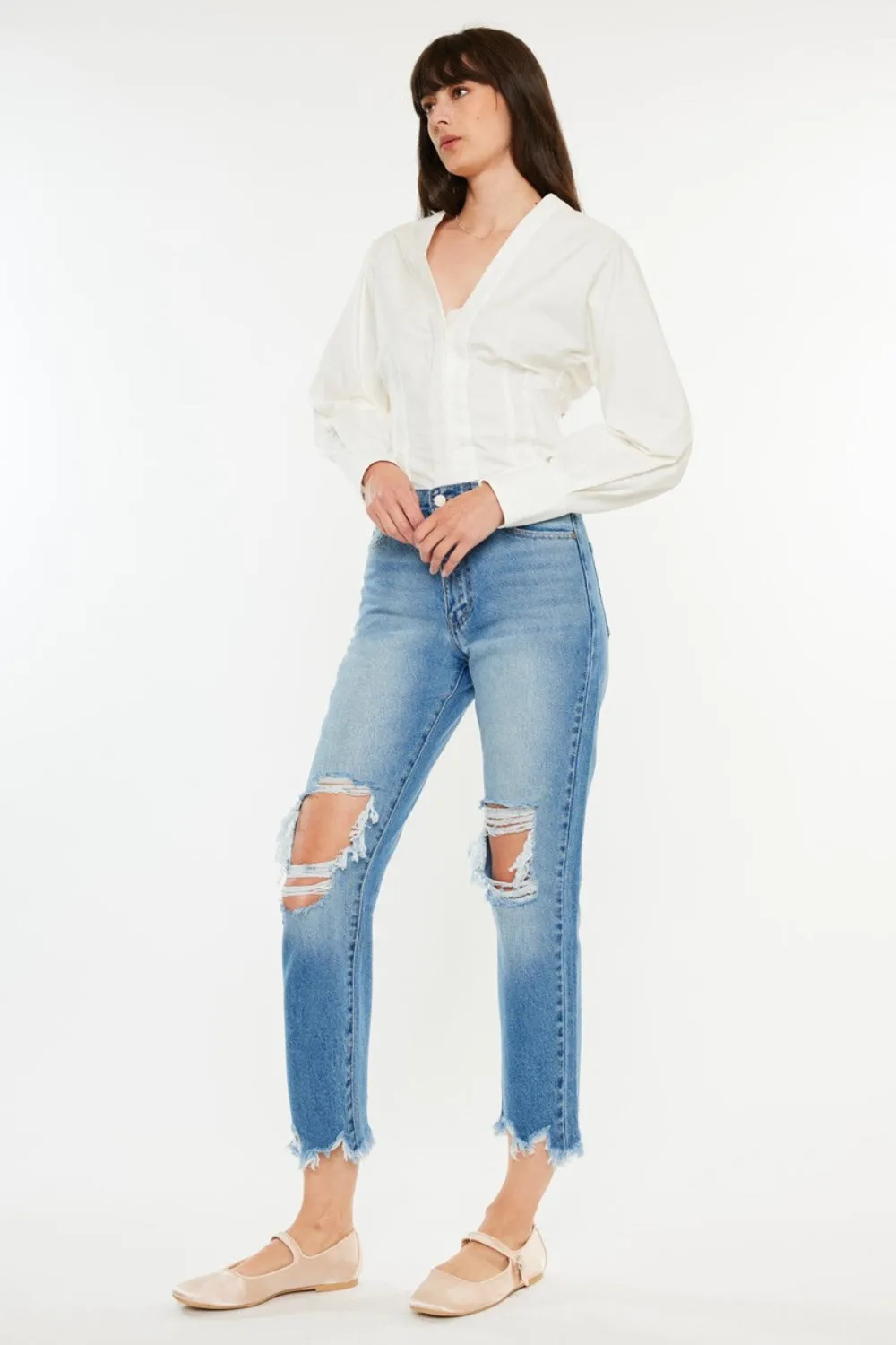 Jamie Distressed Frayed Cropped Jeans | Kancan