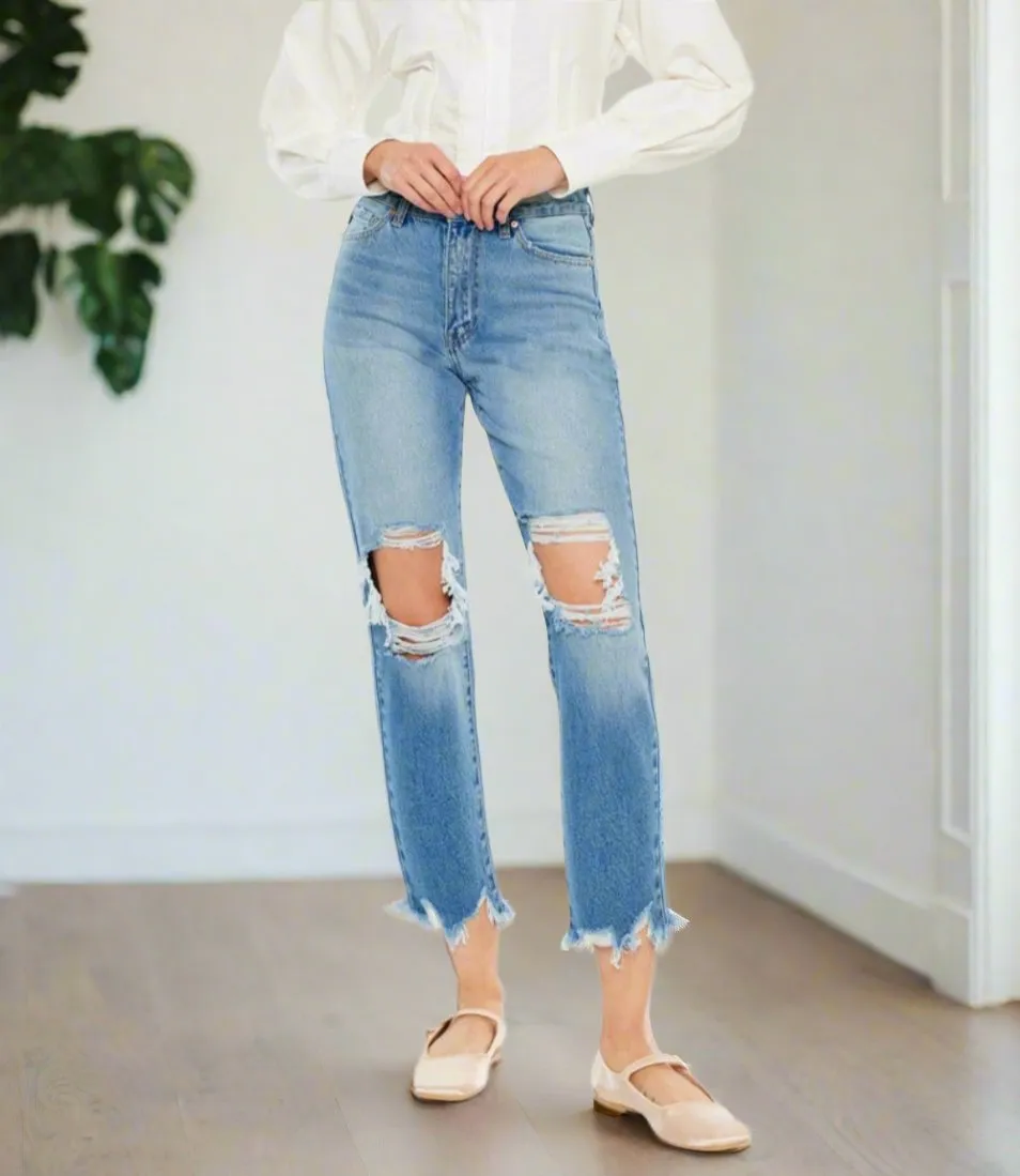Jamie Distressed Frayed Cropped Jeans | Kancan