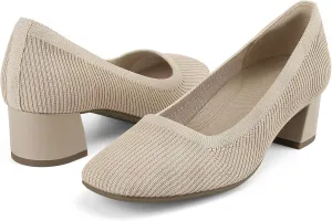 JENN ARDOR Low Chunky Heels Dress Shoes for Women Comfortable Knit Block Heeled Pumps Square Closed Toe Dressy Casual Wedding Party Prom Office Work Slip on Shoes