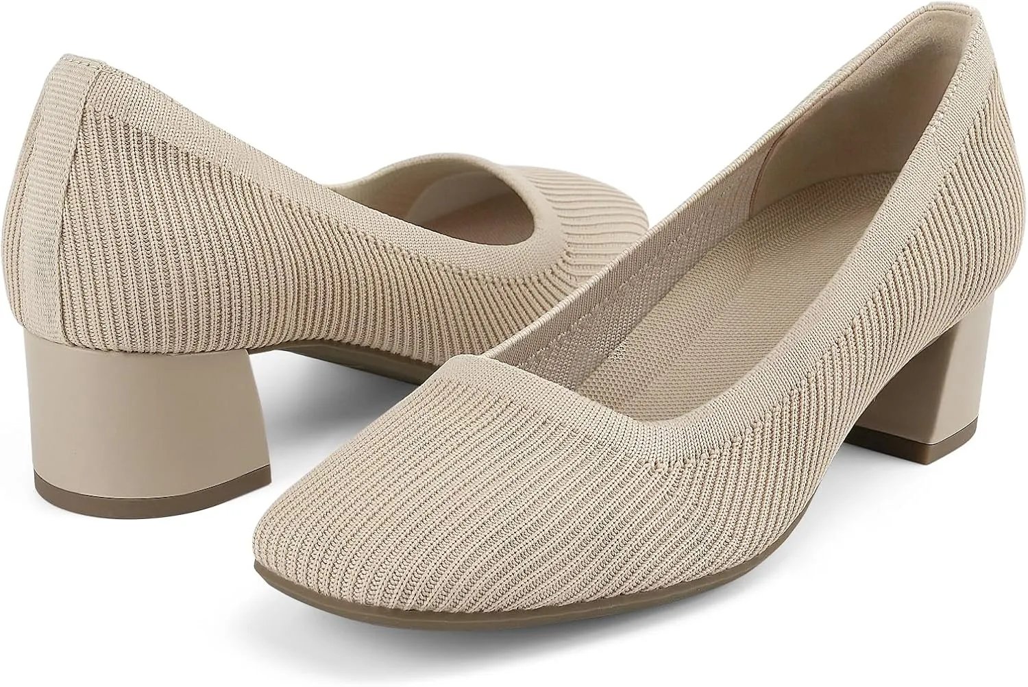 JENN ARDOR Low Chunky Heels Dress Shoes for Women Comfortable Knit Block Heeled Pumps Square Closed Toe Dressy Casual Wedding Party Prom Office Work Slip on Shoes