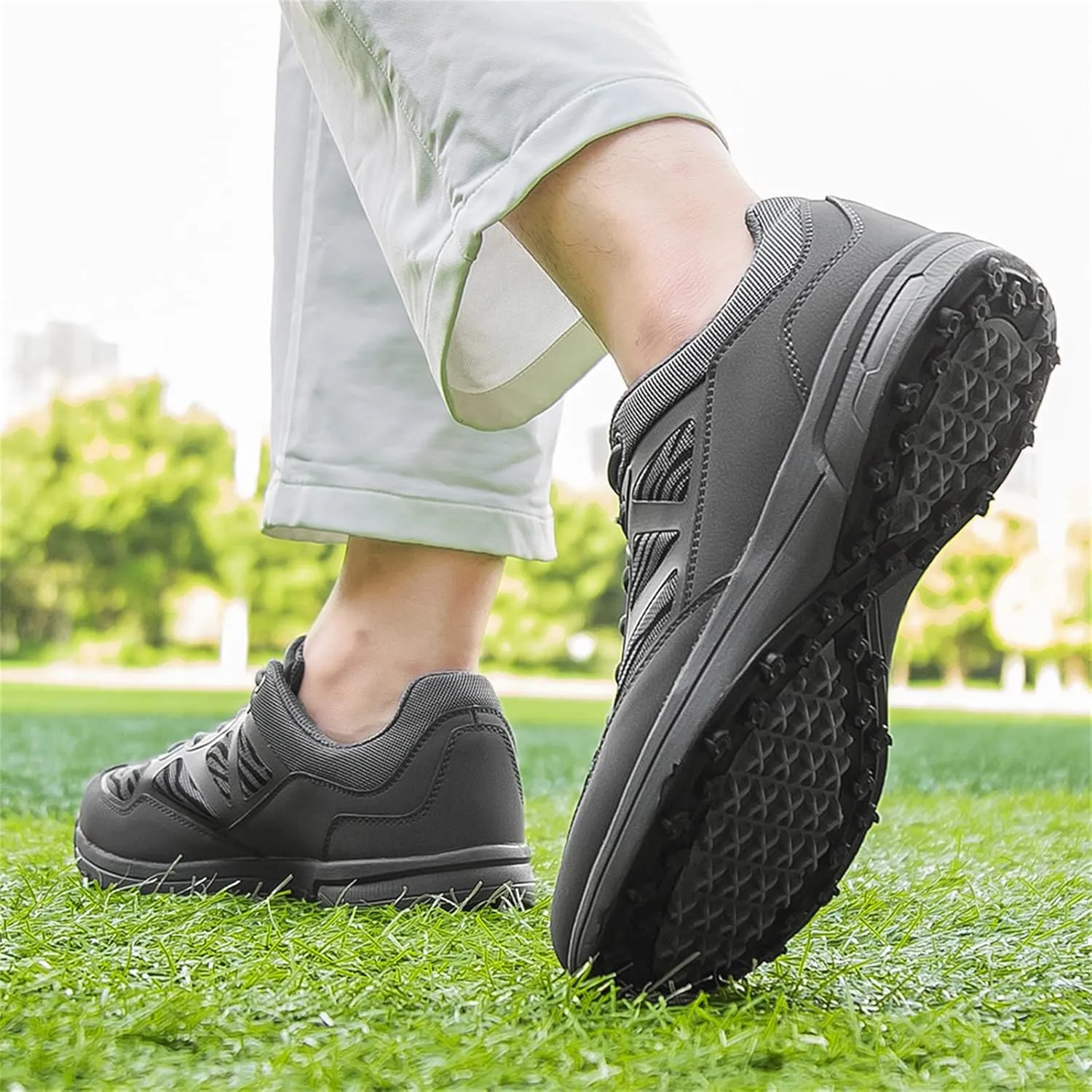 JiuQing Men Golf Shoes Breathable Spikeless Professional Golfing Trainers Outdoor Anti Slip