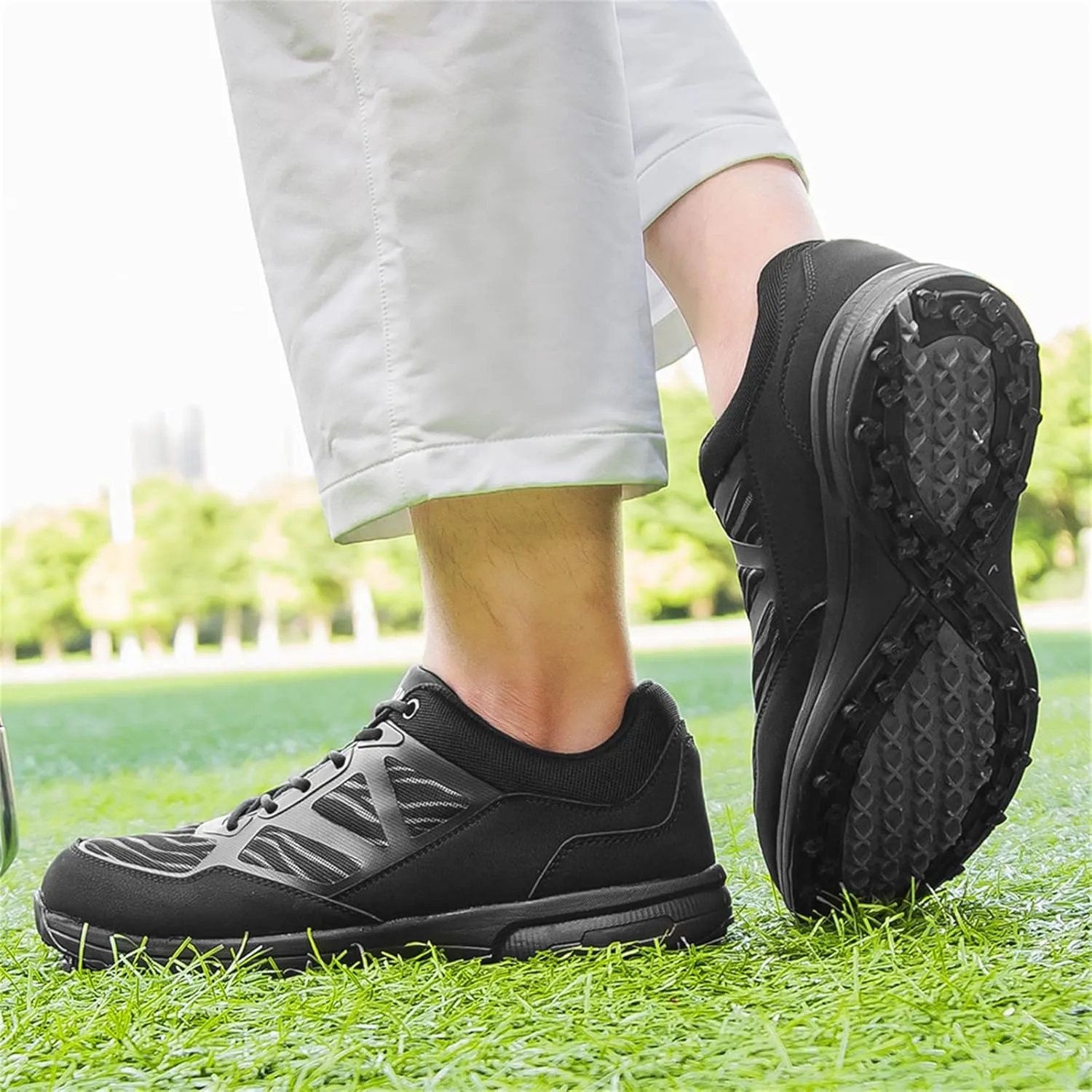 JiuQing Men Golf Shoes Breathable Spikeless Professional Golfing Trainers Outdoor Anti Slip