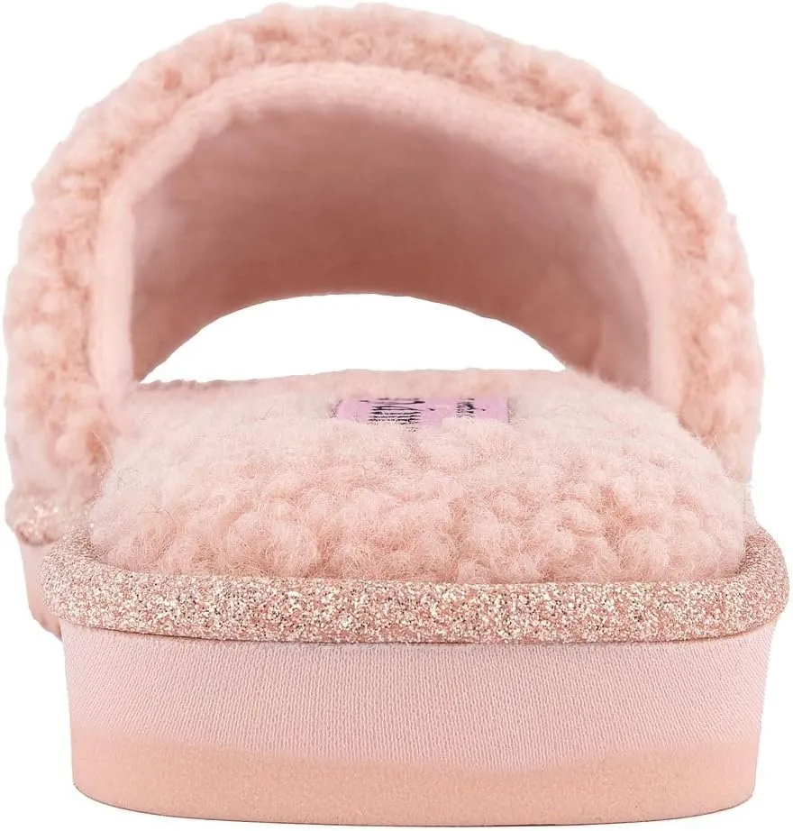 Juicy Couture Women's Plush Faux Fur Slippers  Cozy Open-Toe Slides, Soft Indoor/Outdoor House Shoes