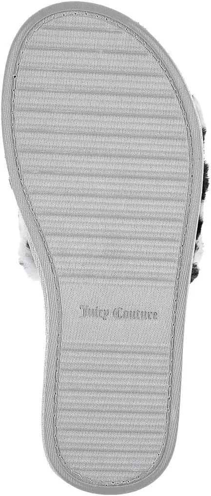 Juicy Couture Women's Plush Faux Fur Slippers  Cozy Open-Toe Slides, Soft Indoor/Outdoor House Shoes