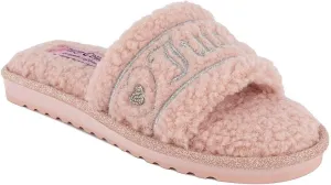 Juicy Couture Women's Plush Faux Fur Slippers  Cozy Open-Toe Slides, Soft Indoor/Outdoor House Shoes