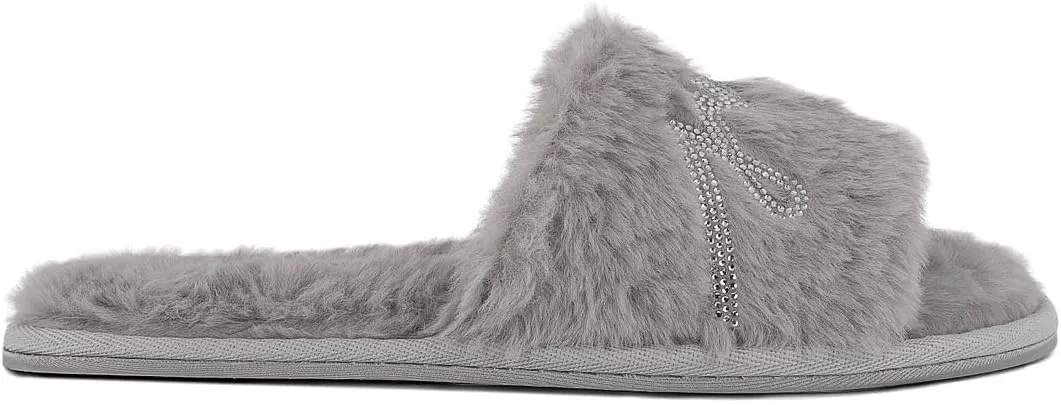 Juicy Couture Women's Plush Faux Fur Slippers  Cozy Open-Toe Slides, Soft Indoor/Outdoor House Shoes