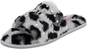 Juicy Couture Women's Plush Faux Fur Slippers  Cozy Open-Toe Slides, Soft Indoor/Outdoor House Shoes