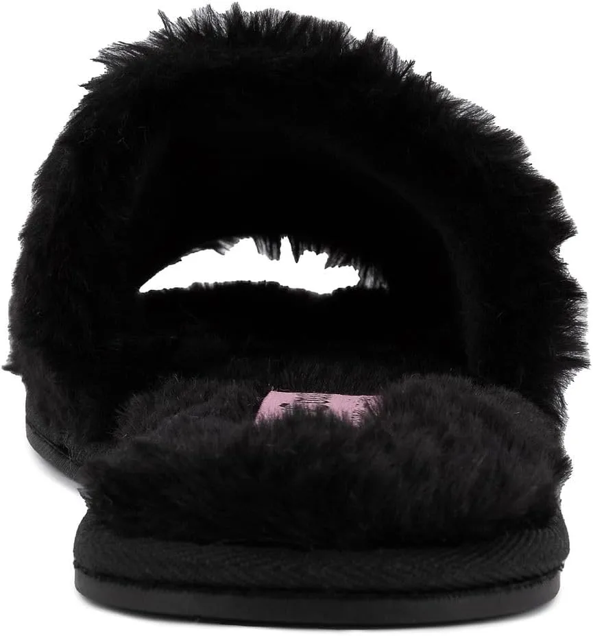 Juicy Couture Women's Plush Faux Fur Slippers  Cozy Open-Toe Slides, Soft Indoor/Outdoor House Shoes