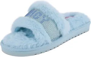 Juicy Couture Women's Plush Faux Fur Slippers  Cozy Open-Toe Slides, Soft Indoor/Outdoor House Shoes