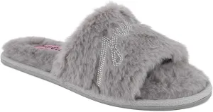 Juicy Couture Women's Plush Faux Fur Slippers  Cozy Open-Toe Slides, Soft Indoor/Outdoor House Shoes