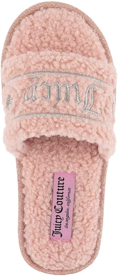 Juicy Couture Women's Plush Faux Fur Slippers  Cozy Open-Toe Slides, Soft Indoor/Outdoor House Shoes
