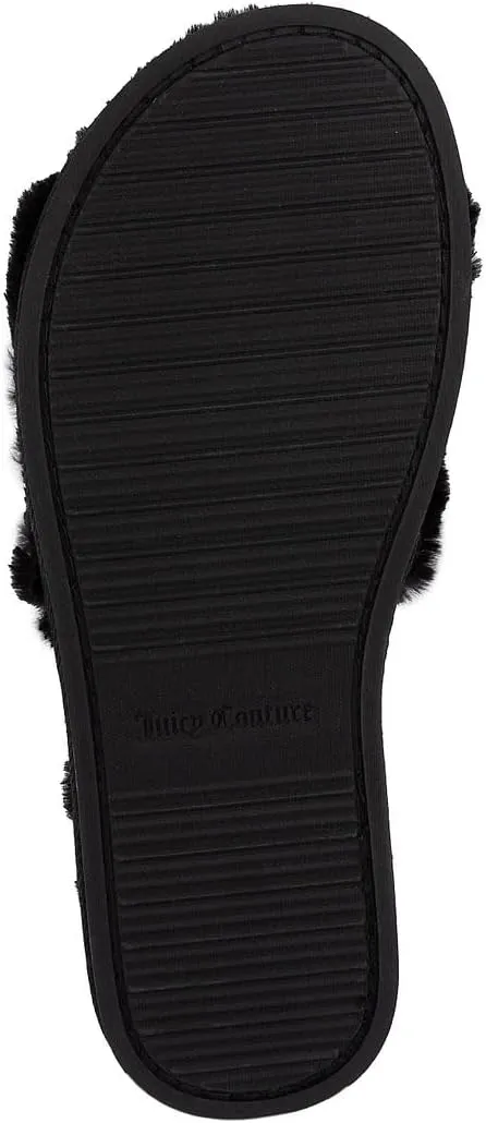 Juicy Couture Women's Plush Faux Fur Slippers  Cozy Open-Toe Slides, Soft Indoor/Outdoor House Shoes