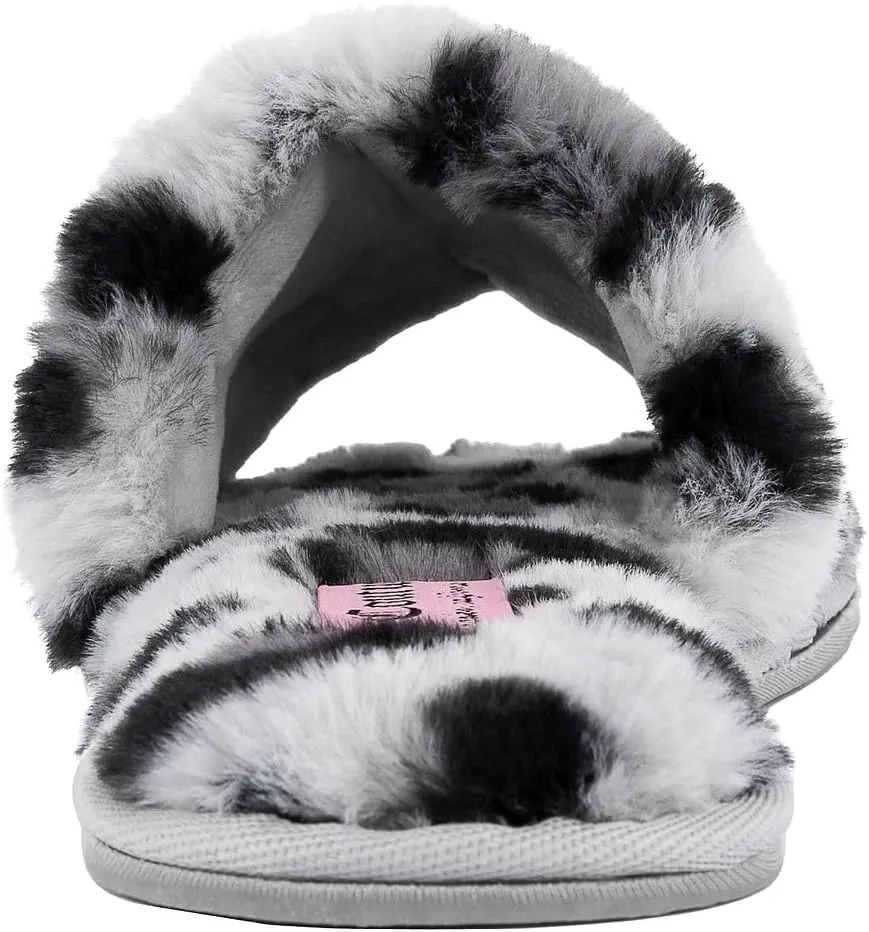Juicy Couture Women's Plush Faux Fur Slippers  Cozy Open-Toe Slides, Soft Indoor/Outdoor House Shoes