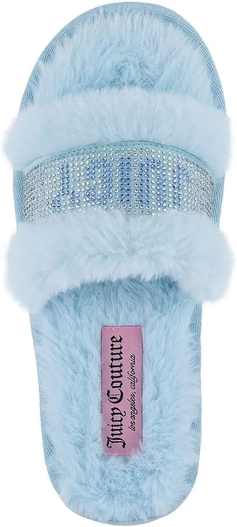 Juicy Couture Women's Plush Faux Fur Slippers  Cozy Open-Toe Slides, Soft Indoor/Outdoor House Shoes