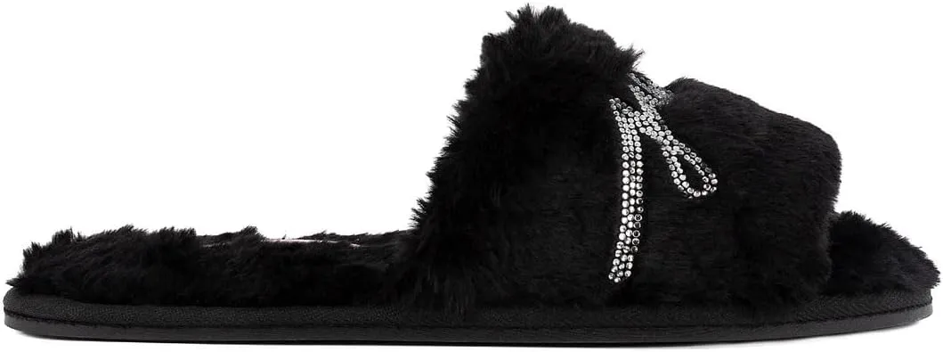 Juicy Couture Women's Plush Faux Fur Slippers  Cozy Open-Toe Slides, Soft Indoor/Outdoor House Shoes