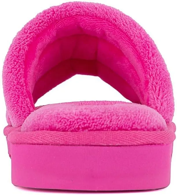 Juicy Couture Women's Plush Faux Fur Slippers  Cozy Open-Toe Slides, Soft Indoor/Outdoor House Shoes