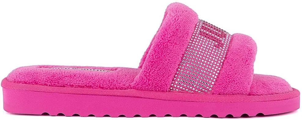 Juicy Couture Women's Plush Faux Fur Slippers  Cozy Open-Toe Slides, Soft Indoor/Outdoor House Shoes