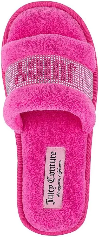 Juicy Couture Women's Plush Faux Fur Slippers  Cozy Open-Toe Slides, Soft Indoor/Outdoor House Shoes